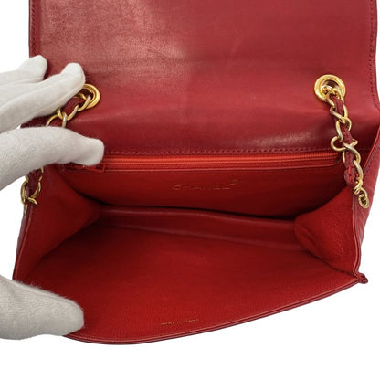 Chanel | Matelasse Coco Mark Lambskin Single Flap Chain Shoulder Bag | Red Gold
