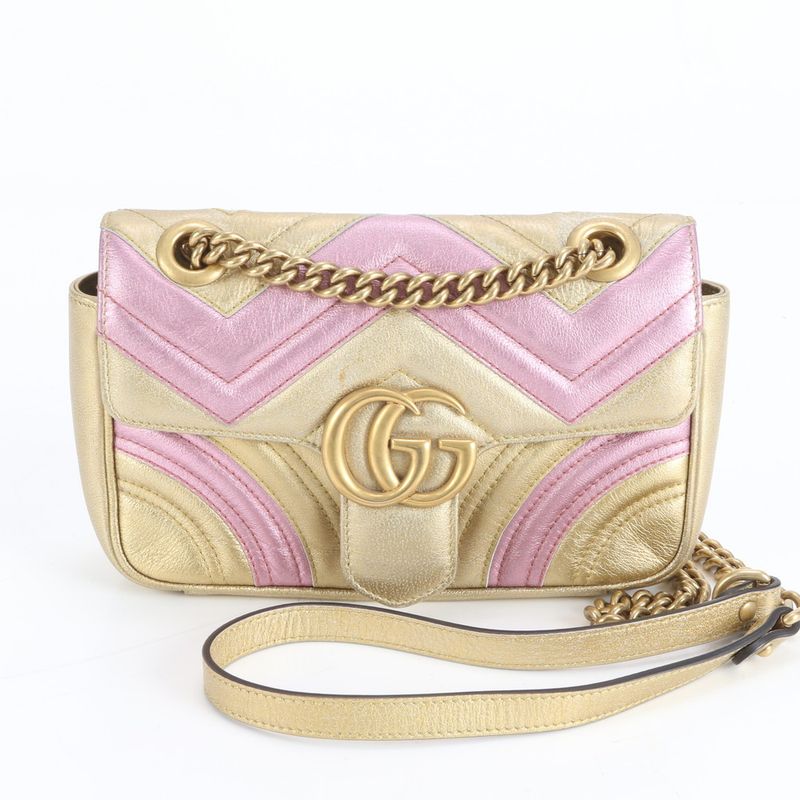Gucci GG Marmont 446744 Leather 2WAY Chain Shoulder Bag Crossbody Hand Genuine