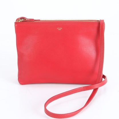 Celine Trio Red Leather Shoulder Bag Crossbody Hand Genuine Leather Women's RRM