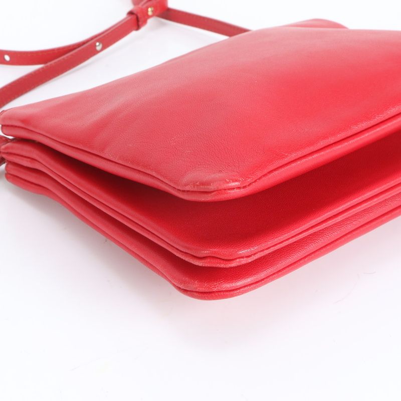 Celine Trio Red Leather Shoulder Bag Crossbody Hand Genuine Leather Women's RRM