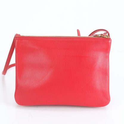 Celine Trio Red Leather Shoulder Bag Crossbody Hand Genuine Leather Women's RRM