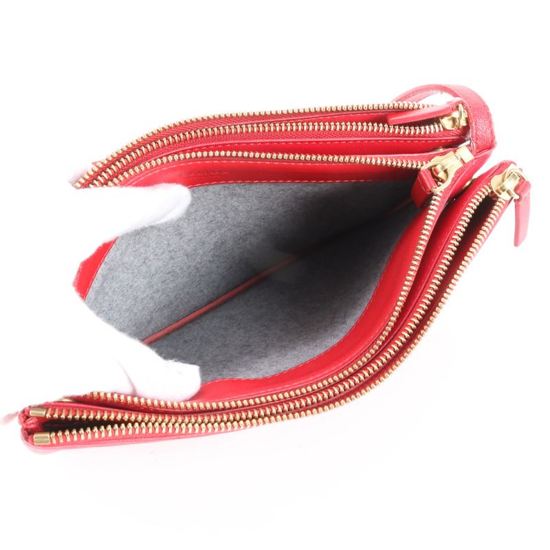 Celine Trio Red Leather Shoulder Bag Crossbody Hand Genuine Leather Women's RRM