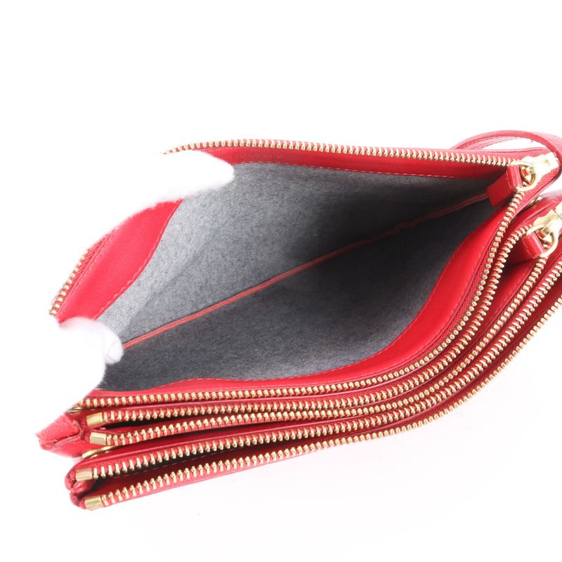 Celine Trio Red Leather Shoulder Bag Crossbody Hand Genuine Leather Women's RRM