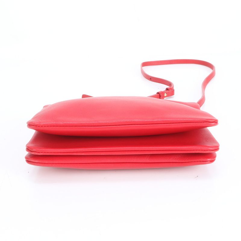 Celine Trio Red Leather Shoulder Bag Crossbody Hand Genuine Leather Women's RRM