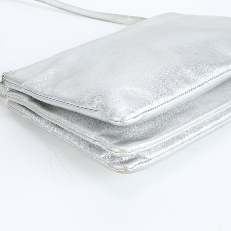 Celine Trio Leather Shoulder Bag Crossbody Hand Tote Silver Women ERM Da7-9