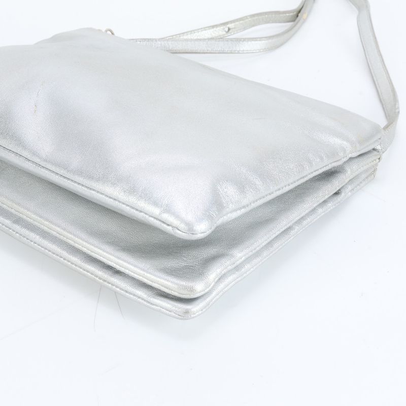 Celine Trio Leather Shoulder Bag Crossbody Hand Tote Silver Women ERM Da7-9