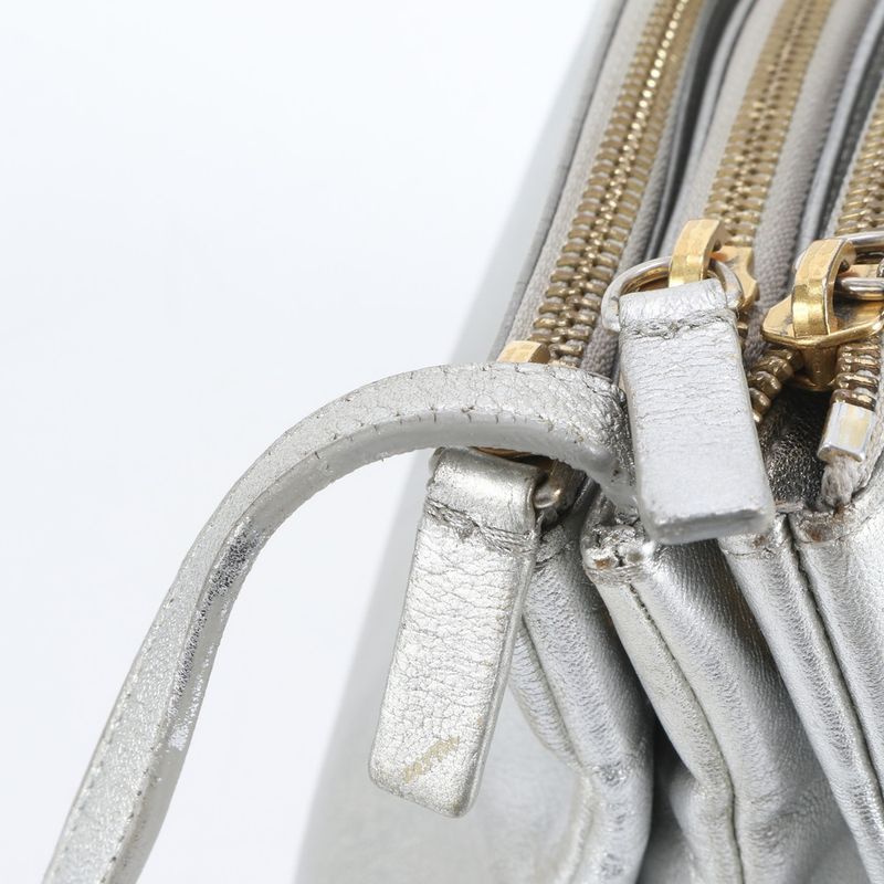 Celine Trio Leather Shoulder Bag Crossbody Hand Tote Silver Women ERM Da7-9