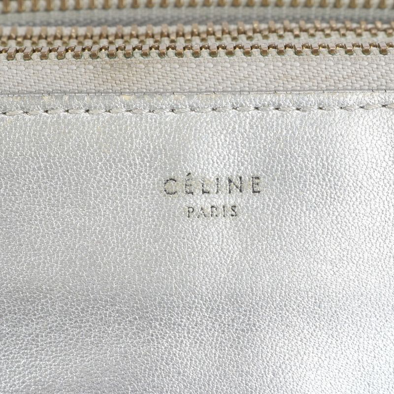Celine Trio Leather Shoulder Bag Crossbody Hand Tote Silver Women ERM Da7-9