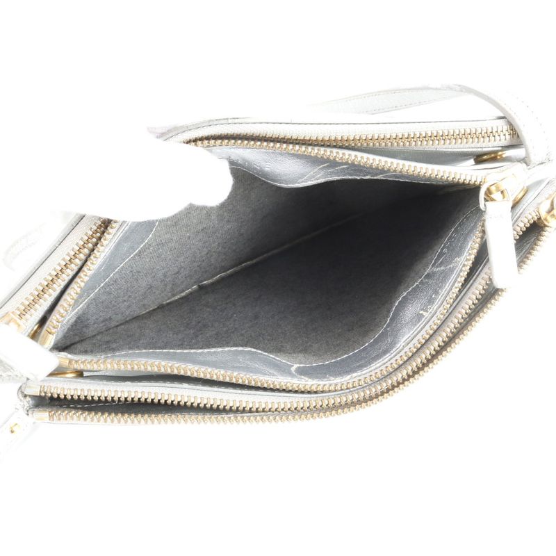 Celine Trio Leather Shoulder Bag Crossbody Hand Tote Silver Women ERM Da7-9