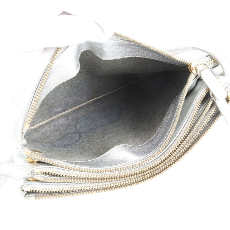Celine Trio Leather Shoulder Bag Crossbody Hand Tote Silver Women ERM Da7-9
