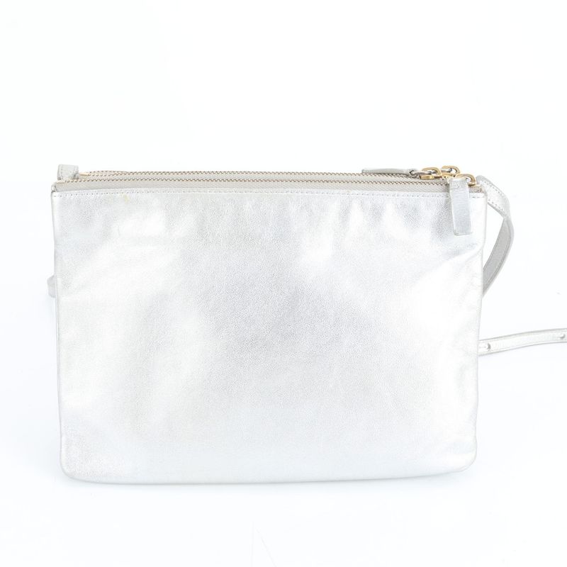 Celine Trio Leather Shoulder Bag Crossbody Hand Tote Silver Women ERM Da7-9