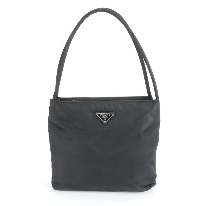 Prada Tessuto Nylon Triangle Logo Shoulder Bag Shoulder Tote Hand Black Women