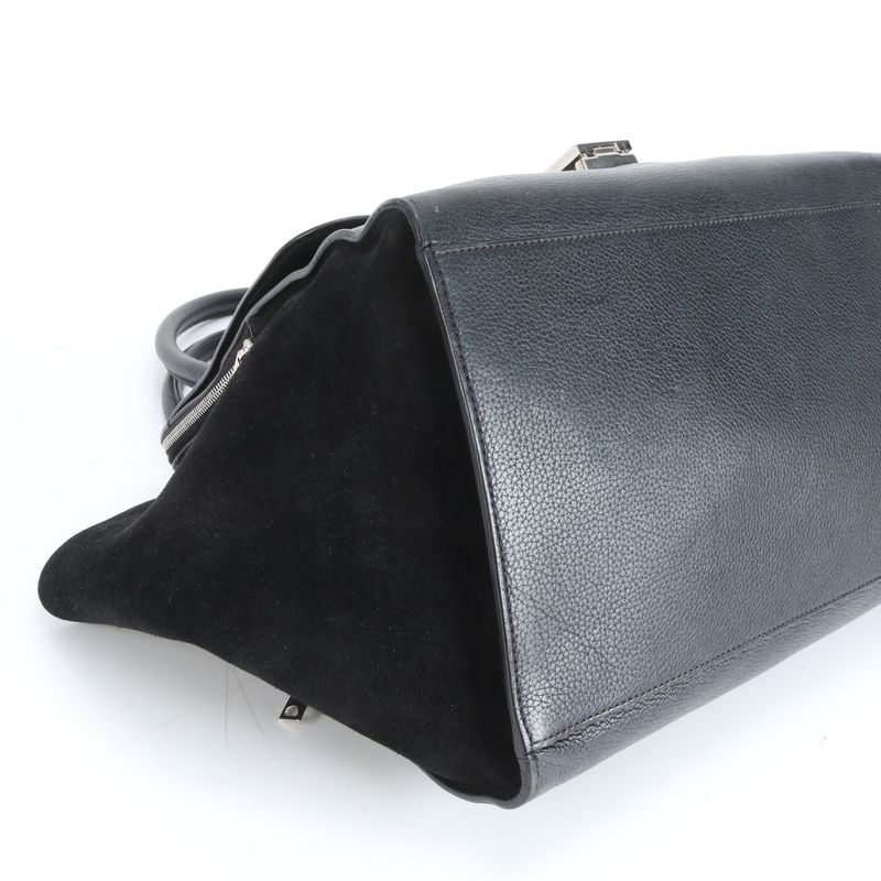 Celine Double Zipper Leather Tote Bag Shoulder Hand Genuine Leather Black A4