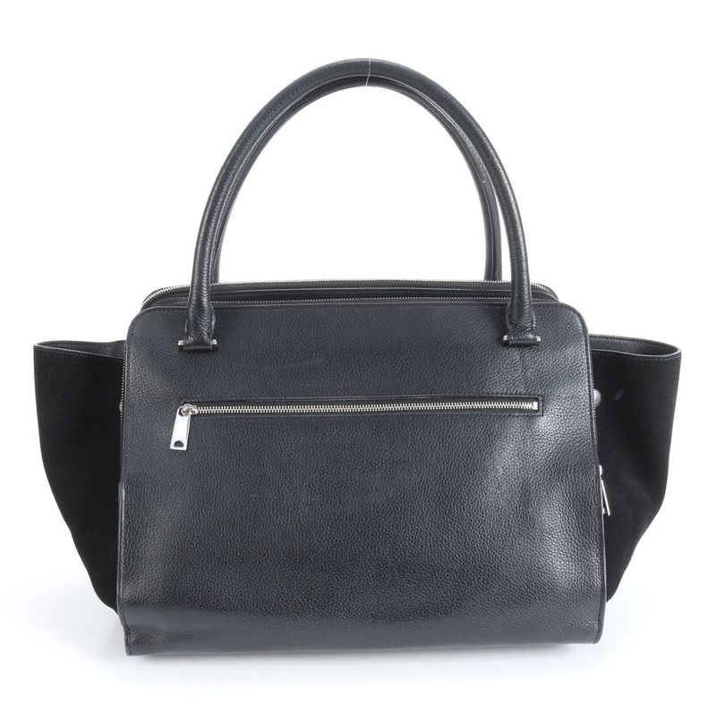 Celine Double Zipper Leather Tote Bag Shoulder Hand Genuine Leather Black A4