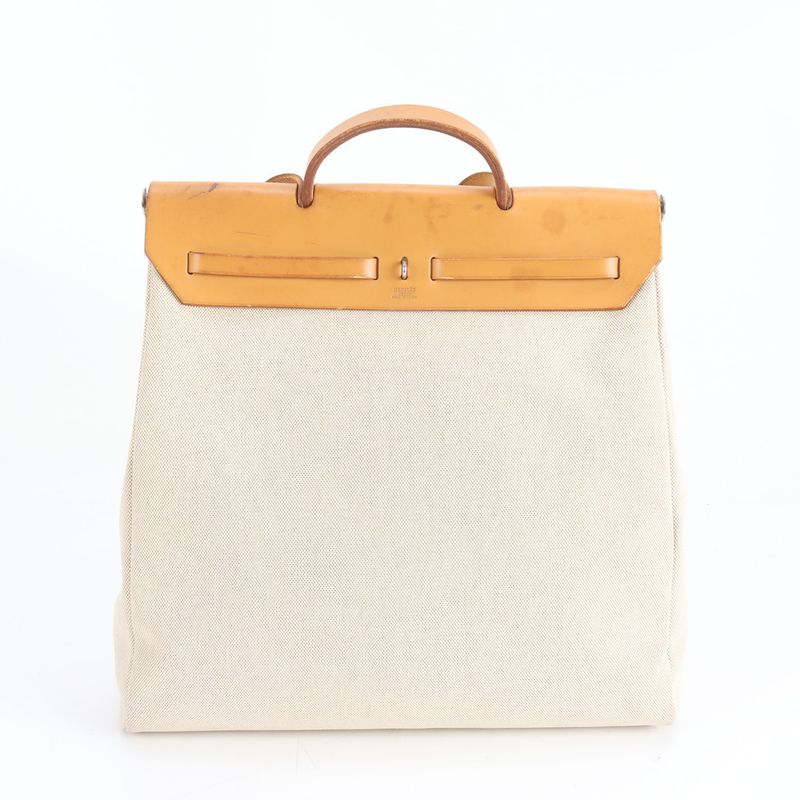 Hermes □G Mark Herbag  MM Toile Ash Leather 2WAY Shoulder Bag Tote A4 Men