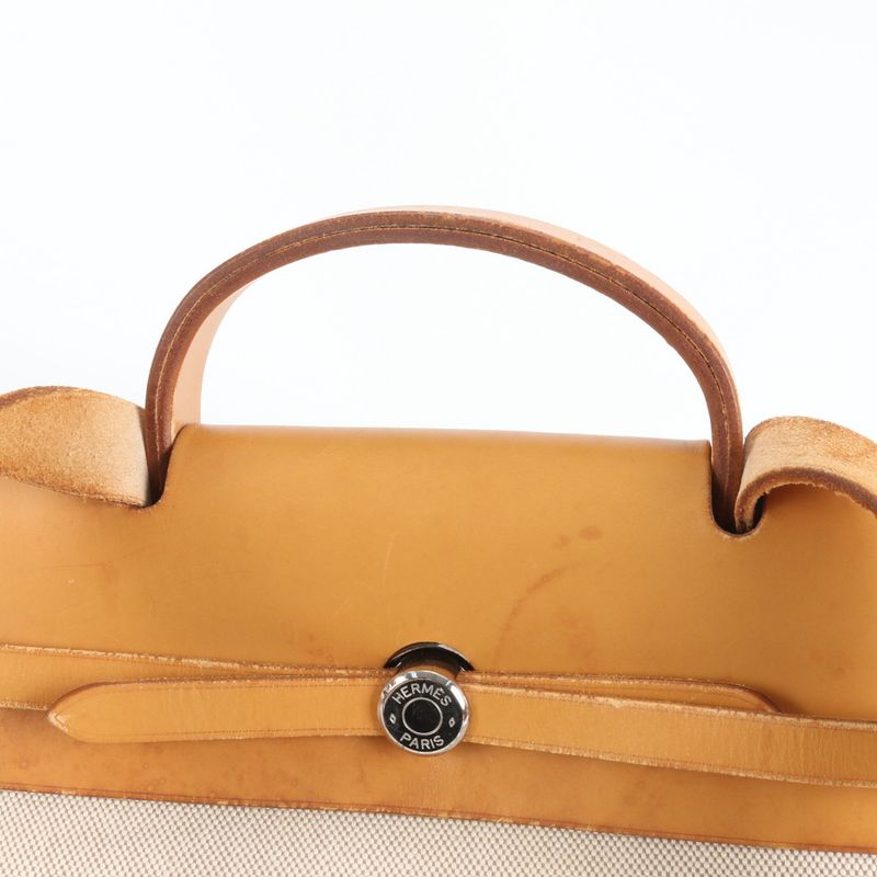 Hermes □G Mark Herbag  MM Toile Ash Leather 2WAY Shoulder Bag Tote A4 Men