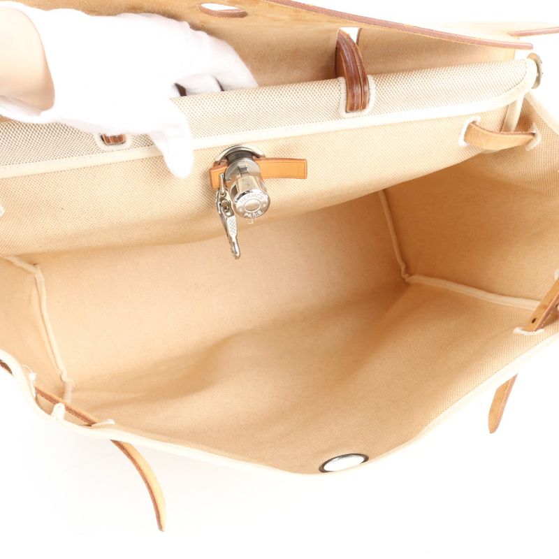 Hermes □G Mark Herbag  MM Toile Ash Leather 2WAY Shoulder Bag Tote A4 Men