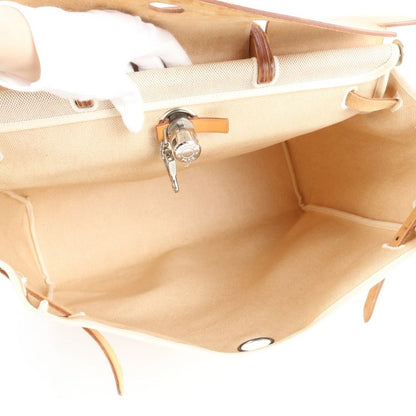 Hermes □G Mark Herbag  MM Toile Ash Leather 2WAY Shoulder Bag Tote A4 Men