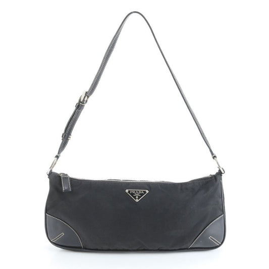 Prada Tessuto Nylon Triangle Logo Leather Shoulder Bag Shoulder Hand Black
