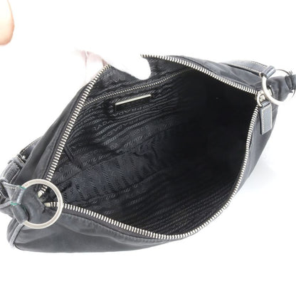 Prada Tessuto Nylon Triangle Logo Leather Shoulder Bag Shoulder Hand Black