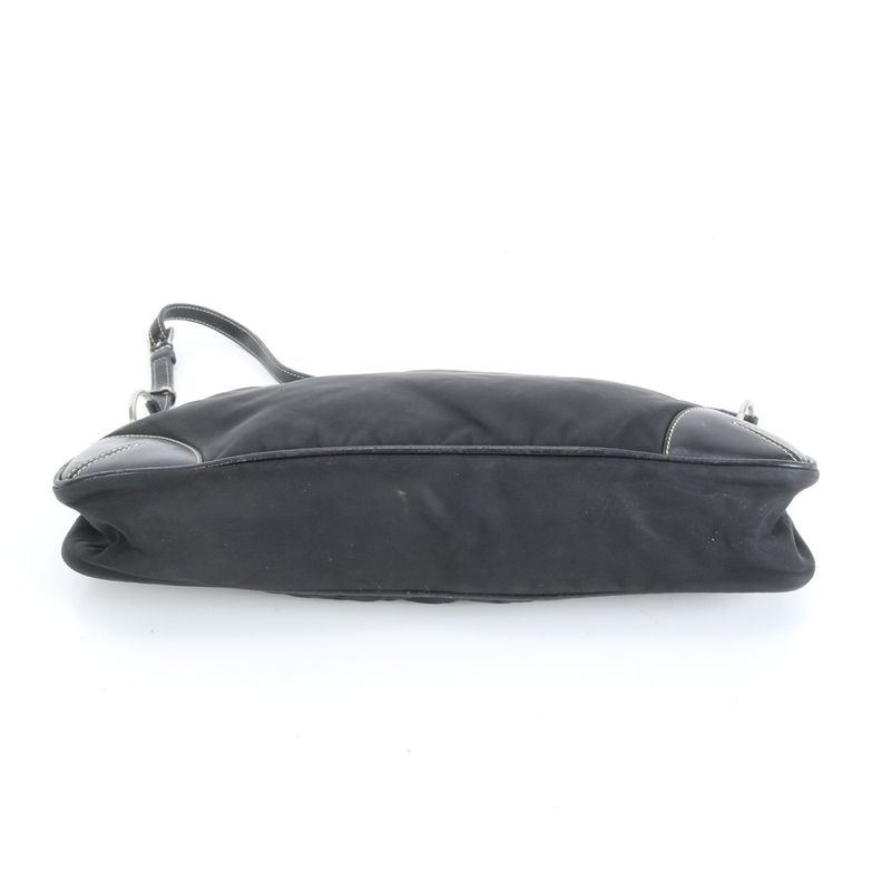 Prada Tessuto Nylon Triangle Logo Leather Shoulder Bag Shoulder Hand Black