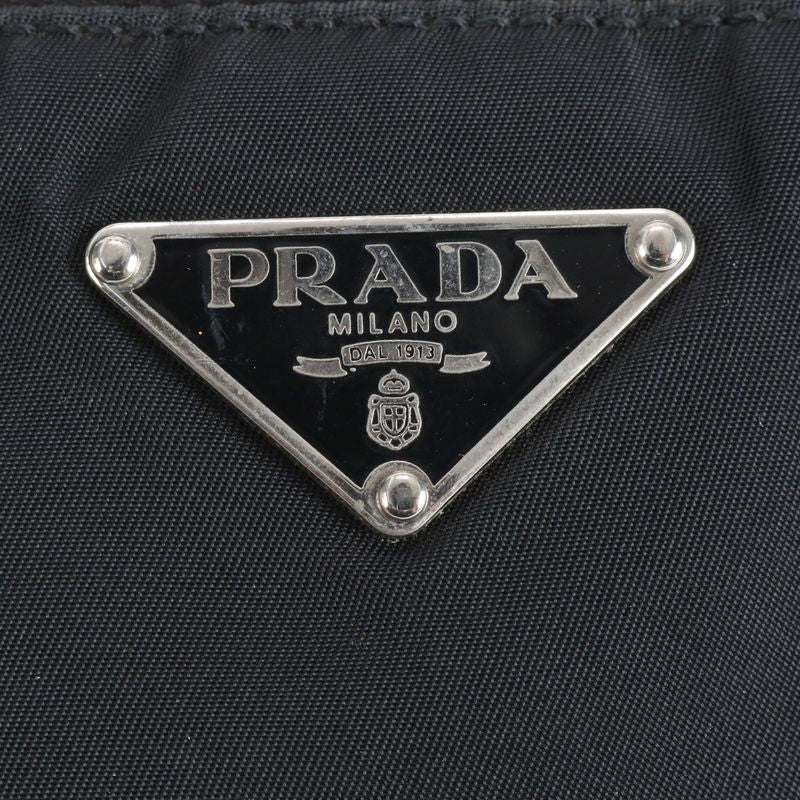 Prada Tessuto Nylon Triangle Logo Leather Shoulder Bag Shoulder Hand Black