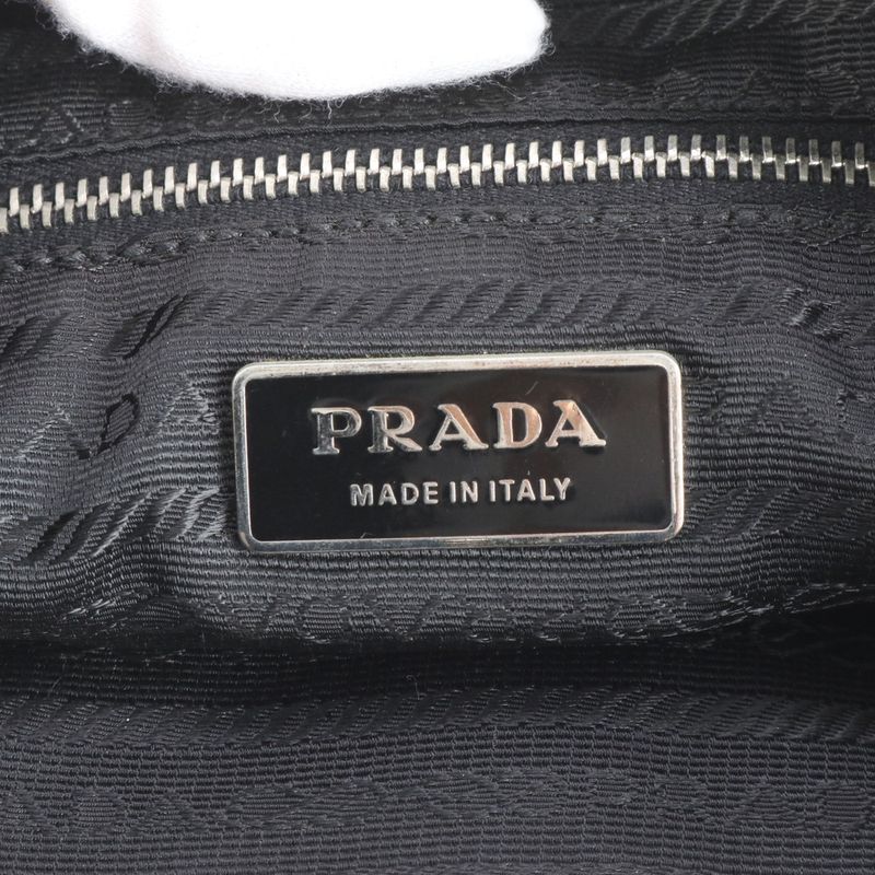 Prada Tessuto Nylon Triangle Logo Leather Shoulder Bag Shoulder Hand Black