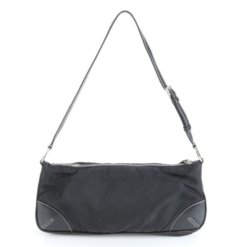 Prada Tessuto Nylon Triangle Logo Leather Shoulder Bag Shoulder Hand Black