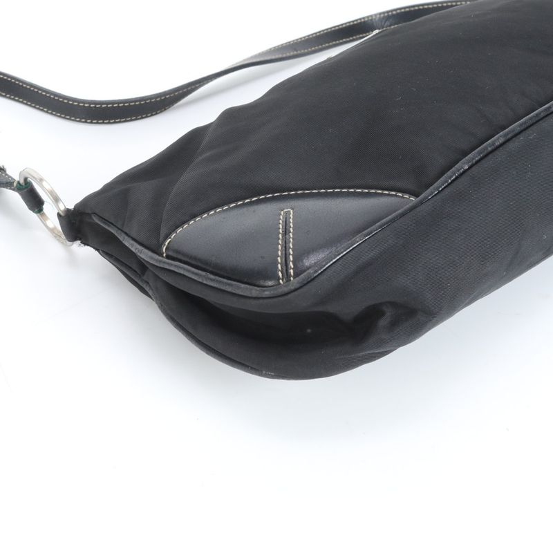 Prada Tessuto Nylon Triangle Logo Leather Shoulder Bag Shoulder Hand Black