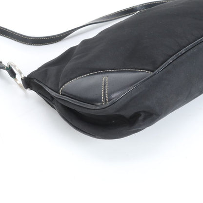 Prada Tessuto Nylon Triangle Logo Leather Shoulder Bag Shoulder Hand Black
