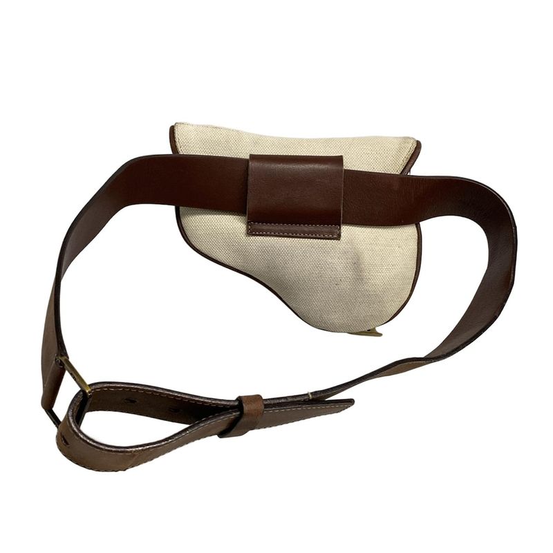 Dior/christian Dior Waist Pouch Saddle Bag Ivory X Dark Brown Leather