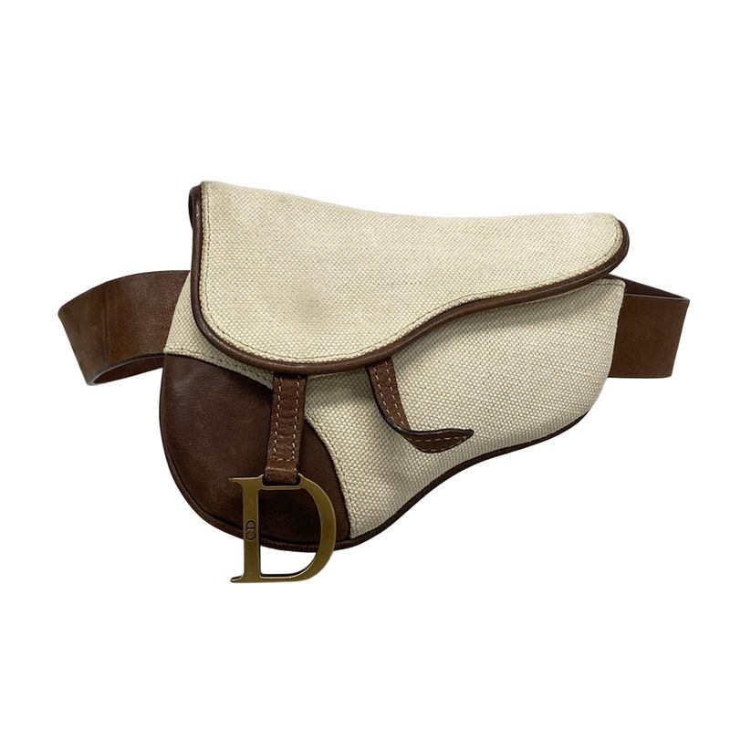 Dior/christian Dior Waist Pouch Saddle Bag Ivory X Dark Brown Leather