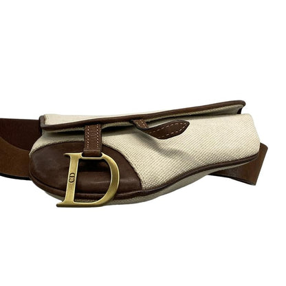 Dior/christian Dior Waist Pouch Saddle Bag Ivory X Dark Brown Leather