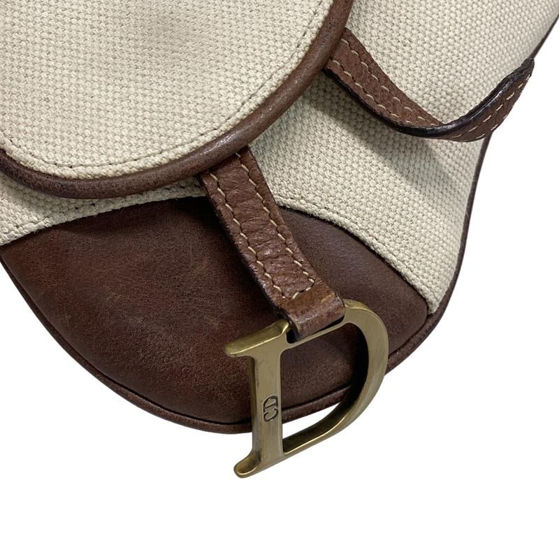 Dior/christian Dior Waist Pouch Saddle Bag Ivory X Dark Brown Leather