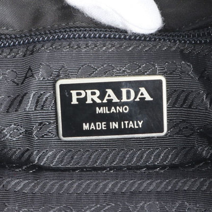 Prada Tessuto Nylon Triangle Logo Leather Tote Bag Shoulder Hand Black Women