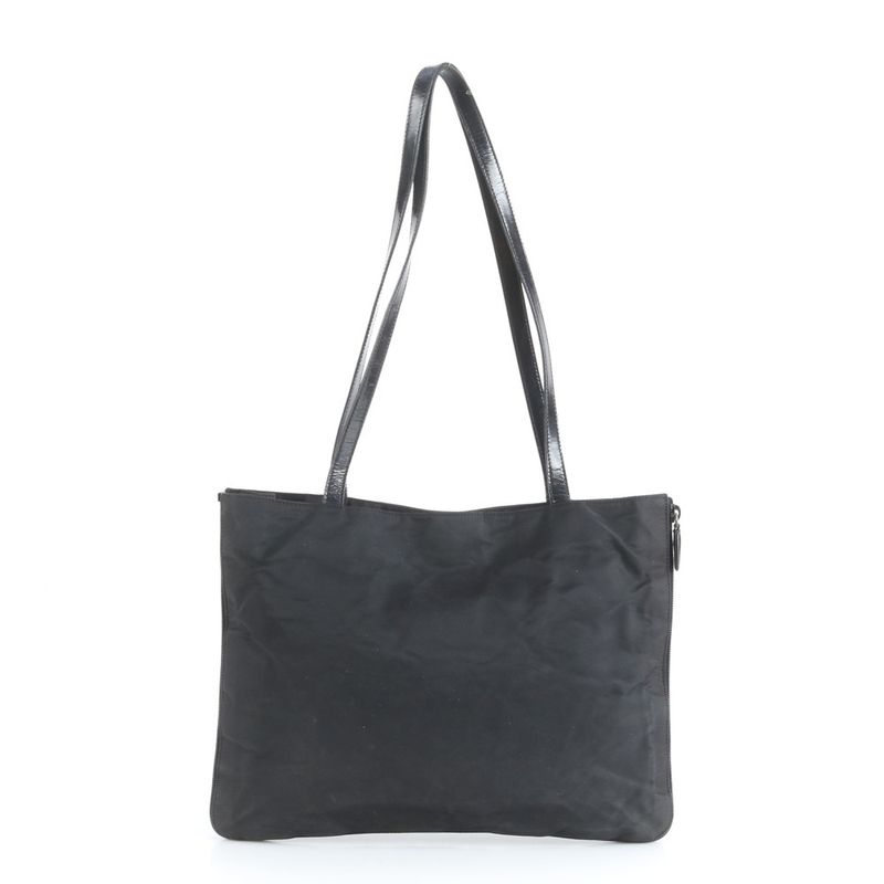 Prada Tessuto Nylon Triangle Logo Leather Tote Bag Shoulder Hand Black Women