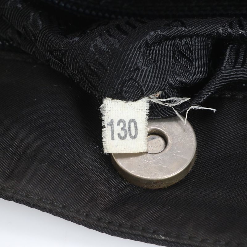 Prada Tessuto Nylon Triangle Logo Leather Tote Bag Shoulder Hand Black Women