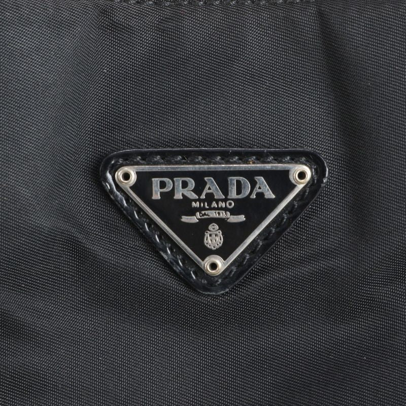 Prada Tessuto Nylon Triangle Logo Leather Tote Bag Shoulder Hand Black Women
