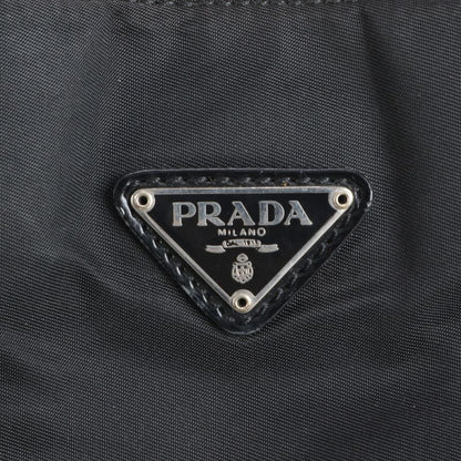 Prada Tessuto Nylon Triangle Logo Leather Tote Bag Shoulder Hand Black Women