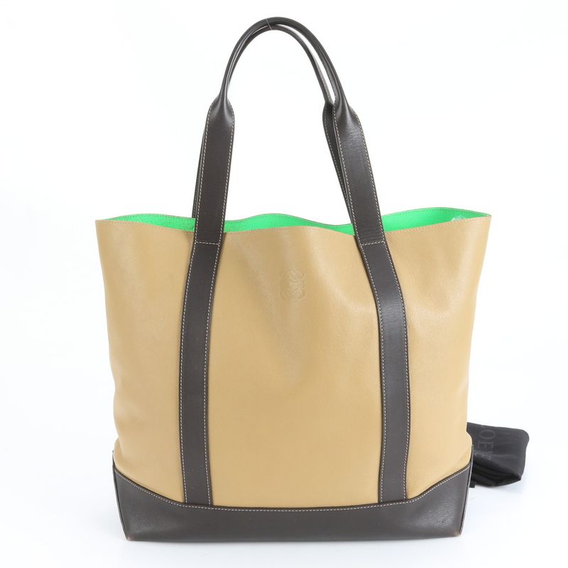 Loewe Anagram Beige Leather Tote Bag Shoulder Business Commuter Genuine Leather