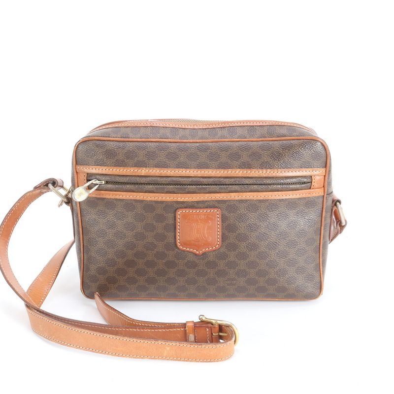 Celine Macadam Leather Shoulder Bag Crossbody Hand Brown Women's RRM Da6-5