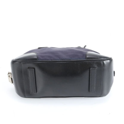 Prada Tessuto Nylon Triangle Logo Leather Handbag Tote Genuine Leather Navy