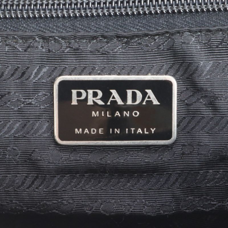 Prada Tessuto Nylon Triangle Logo Leather Handbag Tote Genuine Leather Navy