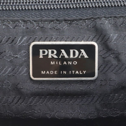 Prada Tessuto Nylon Triangle Logo Leather Handbag Tote Genuine Leather Navy