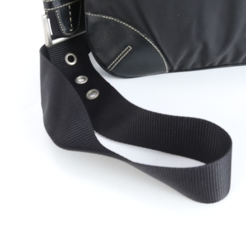 Prada Tessuto Nylon Triangle Logo Leather Shoulder Bag Crossbody Messenger