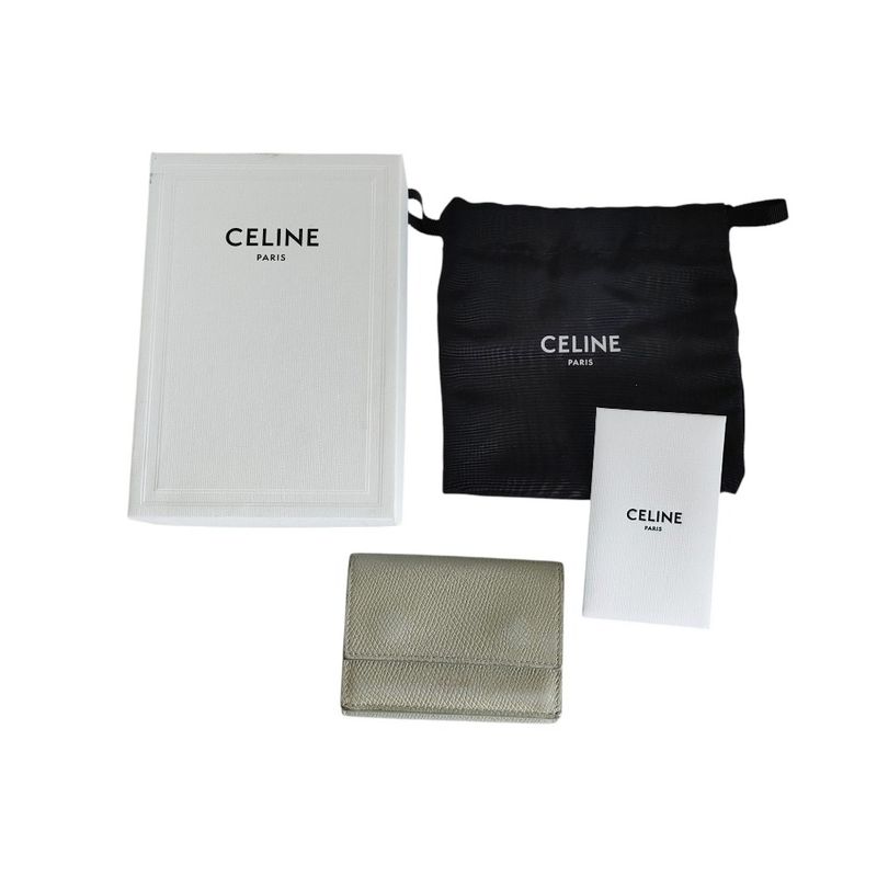 Celine Folded Compact Wallet Leather Trifold Wallet Gray Women's Used