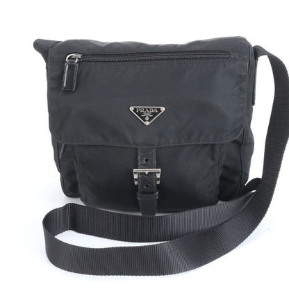 Prada Tessuto Nylon Triangle Logo Leather Shoulder Bag Messenger Black Men