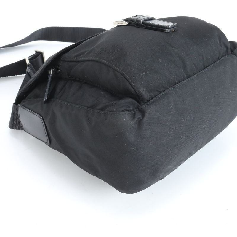 Prada Tessuto Nylon Triangle Logo Leather Shoulder Bag Messenger Black Men