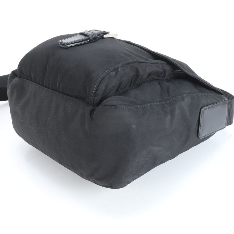 Prada Tessuto Nylon Triangle Logo Leather Shoulder Bag Messenger Black Men