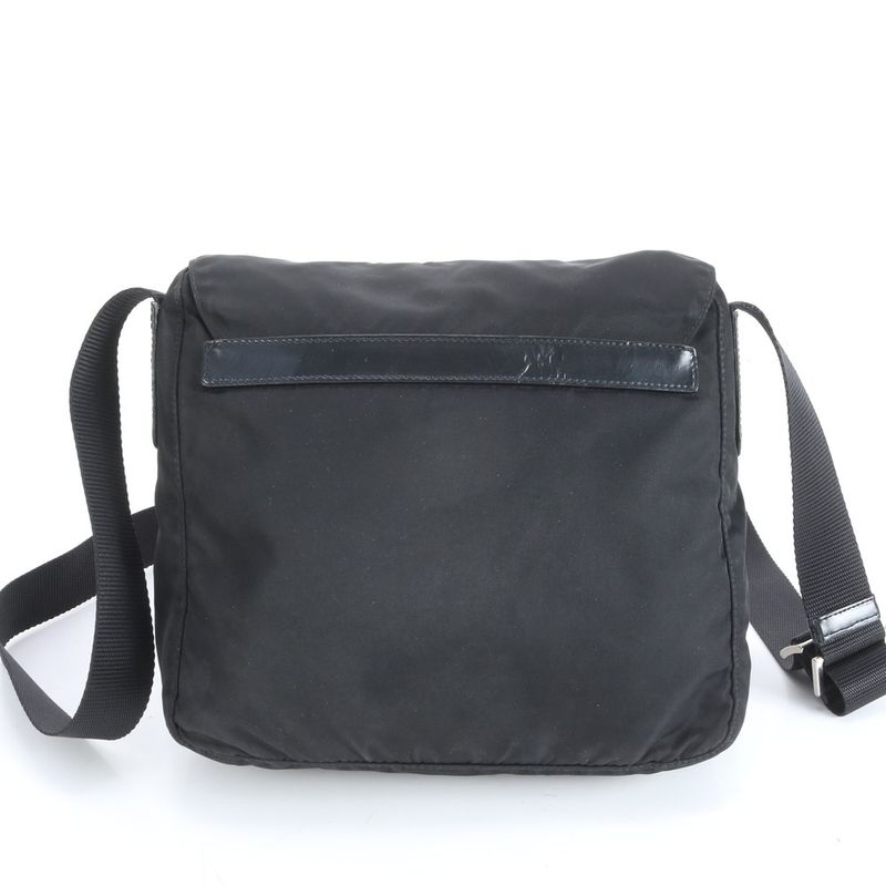 Prada Tessuto Nylon Triangle Logo Leather Shoulder Bag Messenger Black Men